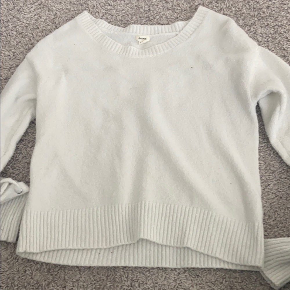 white cropped garage sweater